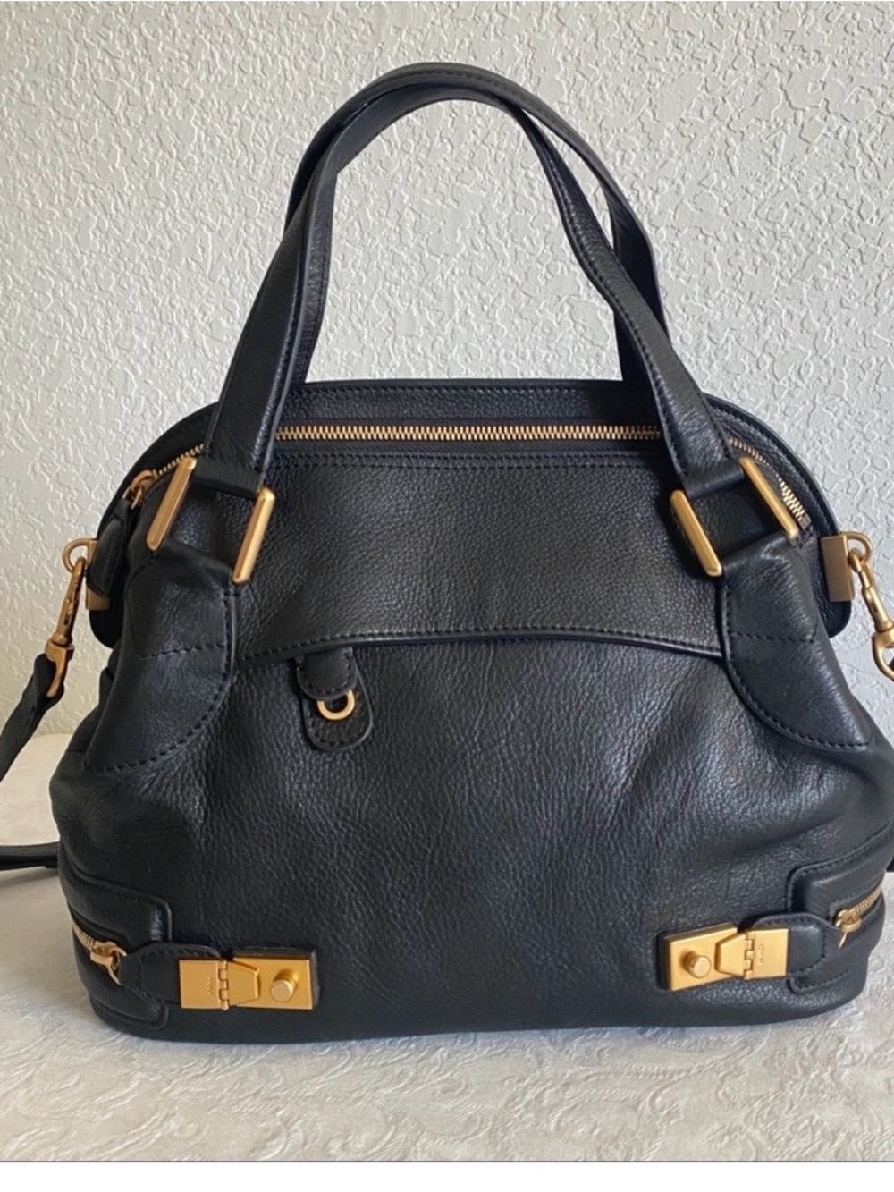 Chloe black leather side zip 2 way  bag.